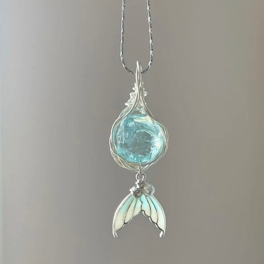 Exquisite Mermaid - Themed Stainless Steel Titanium Steel Pendant with Aquamarine